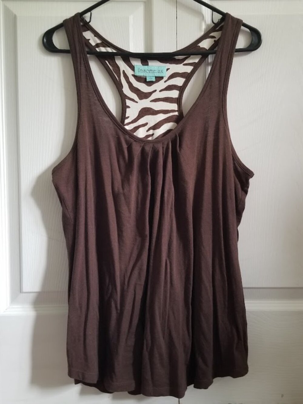 Insomniax Women's Tank Top Large Brown Zebra Print Pleated Flowy Y2K VTG